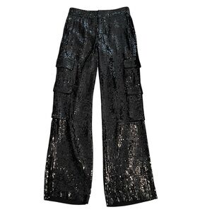 Women's Alice + Olivia Black Sequin Wide Leg Pants Size 2